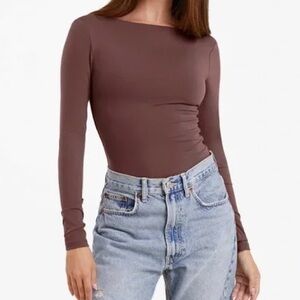 Nuuds Openback Bodysuit | Medium | Coffee Brown